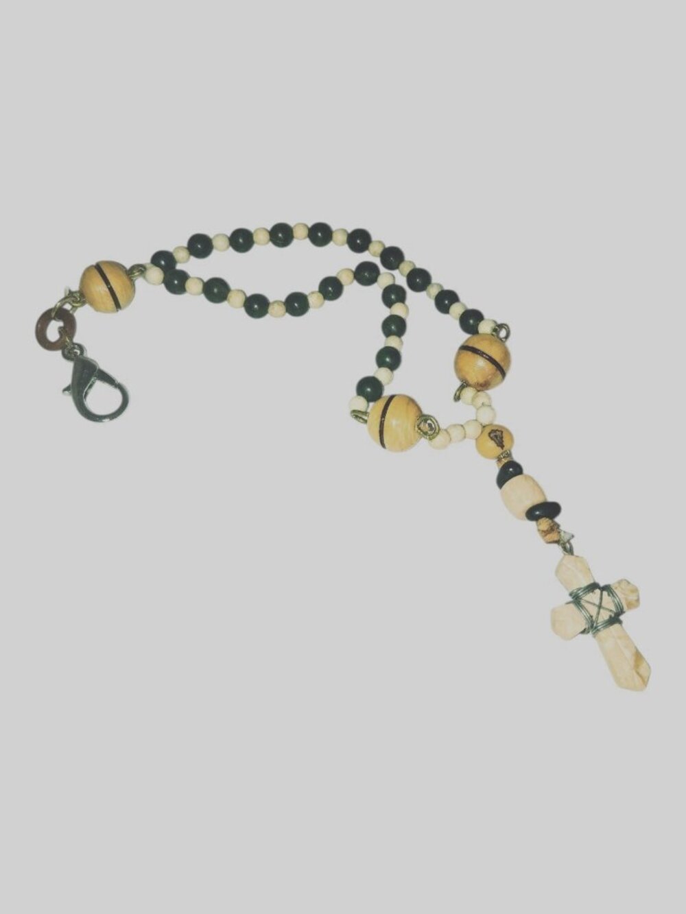 Handmade Rosery Hand Held Bracelet Style Clasp for Purse Charm Jade Wood